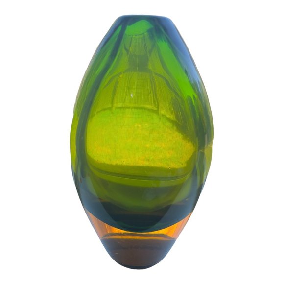 Murano Sommerso Vintage Green and Amber Glass Vase by Flavio Poli Seguso 1665-66 - Picture 2 of 10